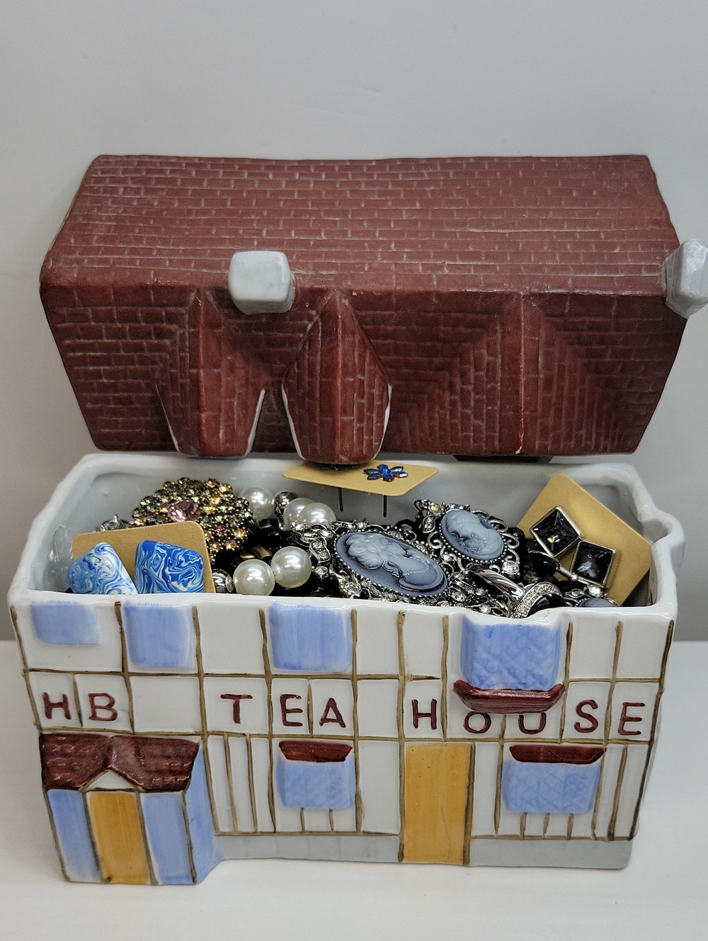 Sandler Ceramic Tea House Box Filled With Jewelry